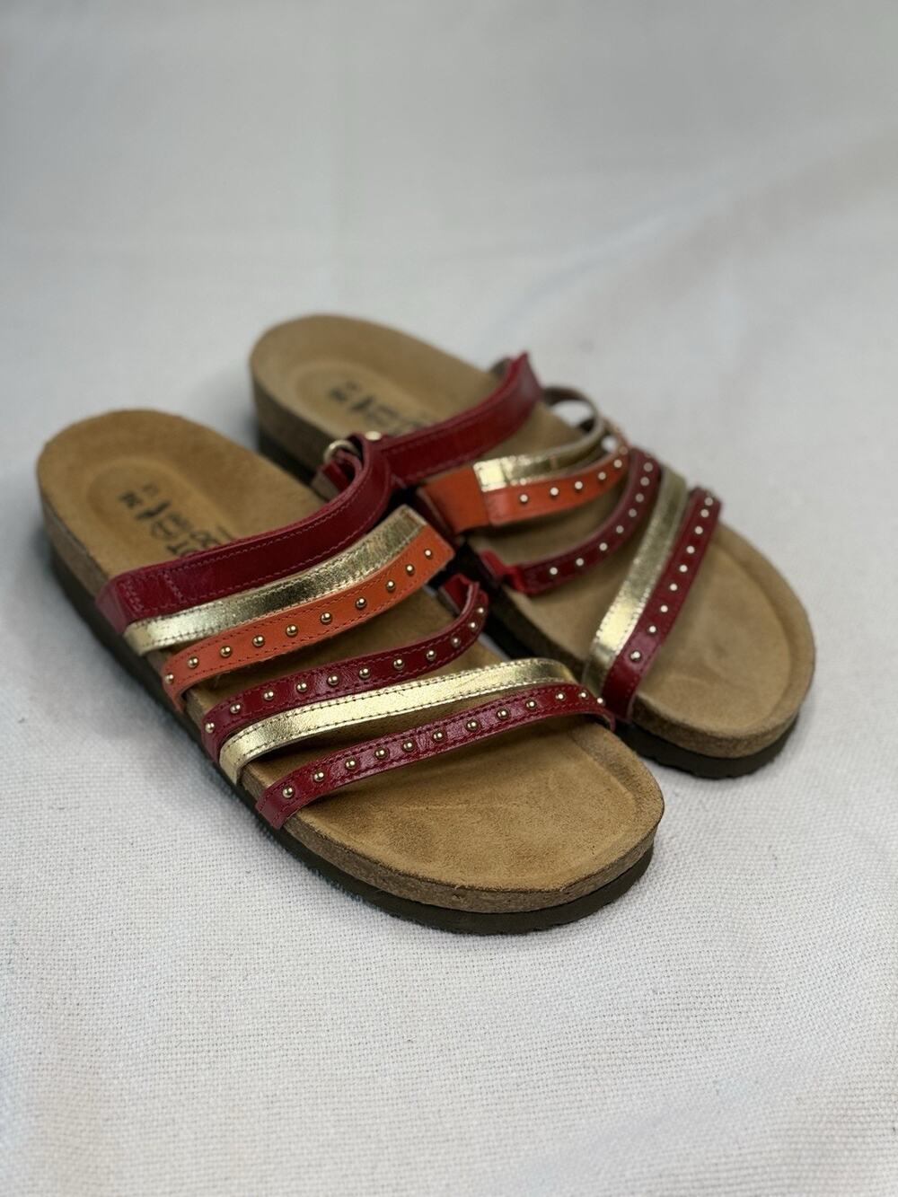 Naot Prescott Sandals EU 36 US 5 Poppy Orange Gold Studded Leather Boho Comfort